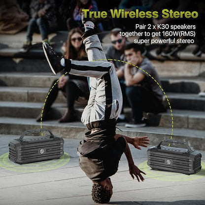 Bluetooth Speaker 120W Peak 80W Portable Wireless Hi-Fi Loud Outdoor IPX6 Waterproof Big Party Speakers with Deep Bass, TWS Pairing, DSP Sound Boombox for Home Camping Beach
