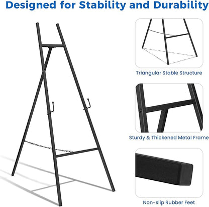 ARTASY 50" Black Easel Stand for Wedding Signs, Posters, Portable Artist Easel for Painting Canvas, Large Display Easel for Home and Office