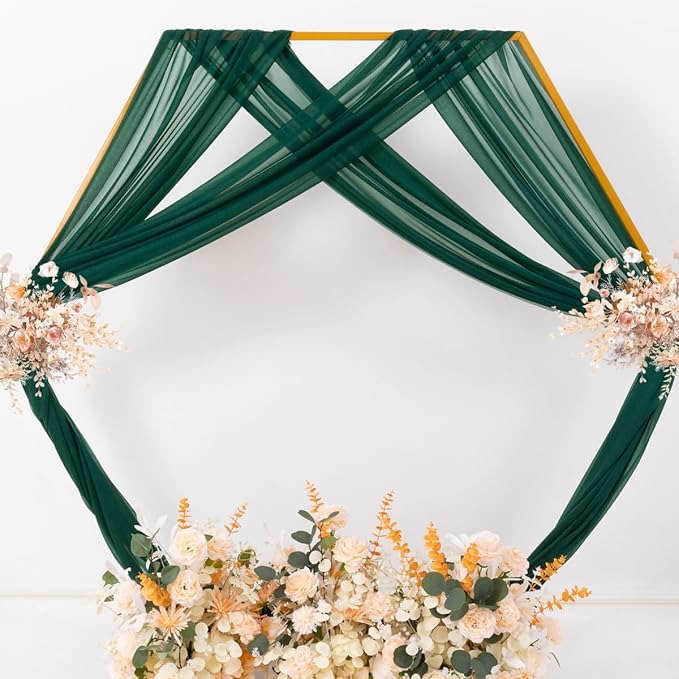 MLMC Emerald Green Wedding Arch Draping Fabric 4 Panels 29" x 20 FT Extra Long Gauze Drapes Sheer Backdrop Curtains 6.6 Yards Outdoor Drapery Panels for Wedding Ceremony Party Ceiling Decoration