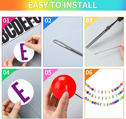 Giant Friendship Bracelet Garland Kit, DIY Birthday Banner with Letters Ball Jumbo Customizable Friendship Bracelet Decor for Halloween Christmas Wedding Party(Rainbow Colors)