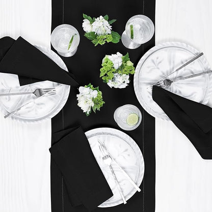 Solino Home Linen Black Table Runner 72 Inches Long - 100% Pure Linen Hemstitch Table Runner 14 x 72 Inch for Dresser, Dining, Fall, Autumn, Halloween, Thanksgiving, Holiday - Classic Hemstitch