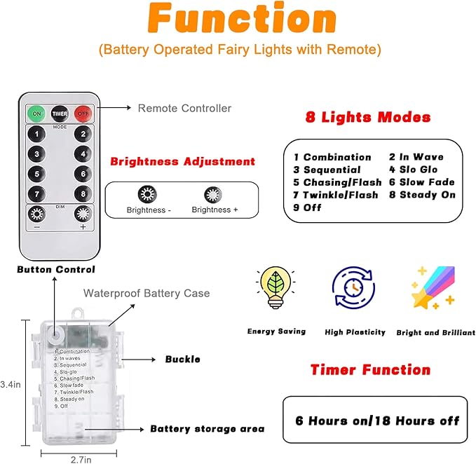 2 Pack 100LED Battery Operated Fairy Lights with Remote, 8 Modes LED String Lights with Timer, Dimmable, Memory Function, Waterproof Twinkle Lights for Outdoor Indoor Christmas Decor(Red)