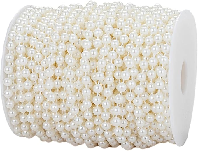 6mm Crafts Faux Pearl Beads Garland Pearl Bead Roll Strand of Pearls to Decorate Floral Centerpieces Wedding Party Favor Christmas Tree(82Feet Ivory)