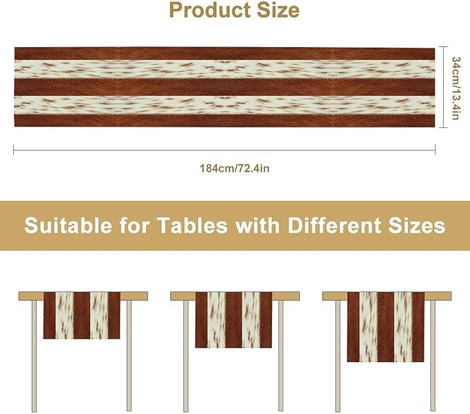 Cow Patchwork Print Table Runner, Brown Country Farm Animal Fur Skin Farm Safari Wildlife Pattern Table Runner for Dinner Dinning Home Kitchen Living Room Party Holidays Setting, 13x60 Inch