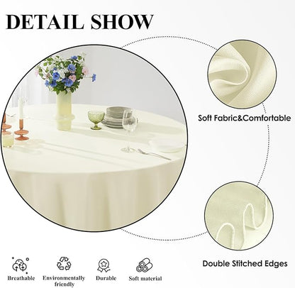 Round Tablecloth 2 Pack 90 Inch Ivory Tablecloths Washable Decorative Linen Polyester Table Clothes Cover for Dining Table Banquets Buffet Parties and Wedding