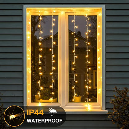 suddus Curtain Lights for Bedroom, 90 Led Hanging String Light Outdoor, Fairy Curtain Lights Indoor for Christmas, Dorm, Wall, Backdrop, Window, Wedding, Party, Birthday Decor, Warm White