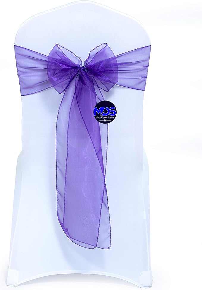 MDS Pack of 75 PCS Organza Chair Sashes Wider Dining Chair Bows Ribbon Tie Back for Wedding Party Birthday Bridal Shower Reception Event Banquet Home Chair Cover Decoration - Purple