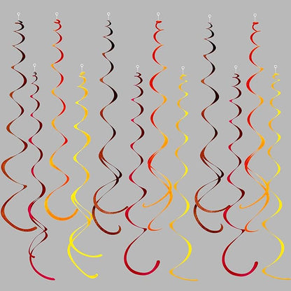 36 Pcs Fall Hanging Swirl Decorations Brown Burgundy Orange Yellow Felt Swirl Streamer Spiral Ceiling Decorations Garland for Autumn Thanksgiving Harvest Birthday Wedding Bridal Shower Party Supplies