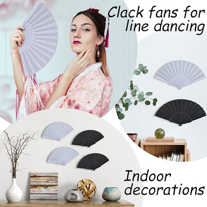 Wenqik 80 Pcs Wedding Folding Hand Fans Bulk Silk Fabric Chinese Handheld Foldable Clack Fans with Plastic Ribs for Party, Wedding Gifts, Line Dancing, Home Decorative (Black,White)