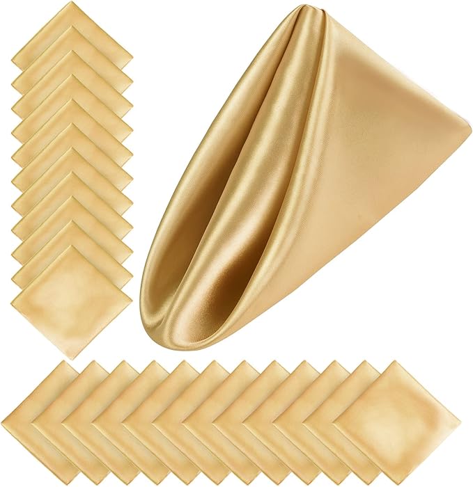 Aneco 24 Pieces Satin Napkin Square 20 x 20 Inches Dinner Napkins Weddings Party Napkin Soft Table Napkins for Romantic Weddings Party Dinner Decoration (Gold)