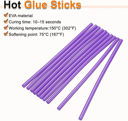 HARFINGTON 10pcs Hot Glue Sticks 0.28" Dia x 11.81" Long EVA Mini Hot Melt Adhesive Glue Stick for Hot Melt Gun Wood Plastic Glass Flowers Fabrics Foam, Purple