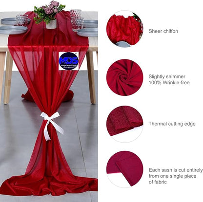 MDS Halloween Chiffon Table Runner - 10 Pack, 29 x 170 Inches, 14ft Each - Sheer Spooky Table Runners for Haunted House Parties, Trick-or-Treat Tables, Witchy Décor, Wedding & Events - Apple red