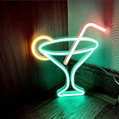 Led Green Cocktails Neon Sign,Wine Glass Neon Light Battery and USB Dual Powered Bar Neon Night Light Signs for Wall Decor,Cocktails Night Lamp for Bar, Club,Bar Cart Acessories Decor