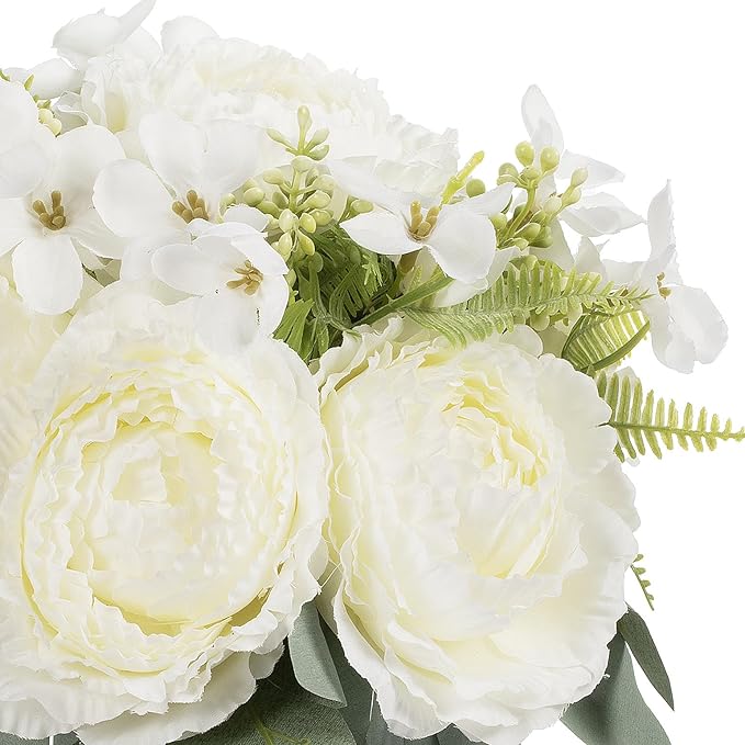 ENOVA FLORAL Artificial Flower Arrangement with Vase,Mixed Artificial Silk Peony Flower in Vase for Decoration Home Office, Wedding Centerpiece (Cream02)