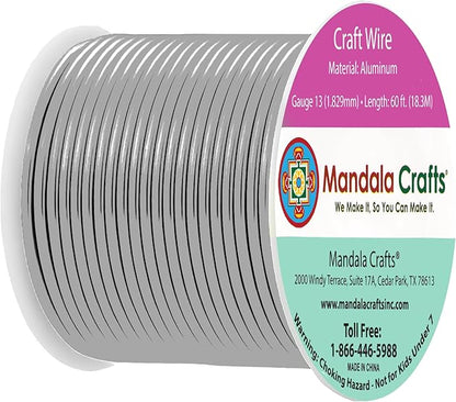 Mandala Crafts 13 Gauge Anodized Aluminum Craft Wire for Jewelry Making - 60 FT Colored Flexible Gray Wire - Bendable for Bonsai Armature Crafting Sculpting