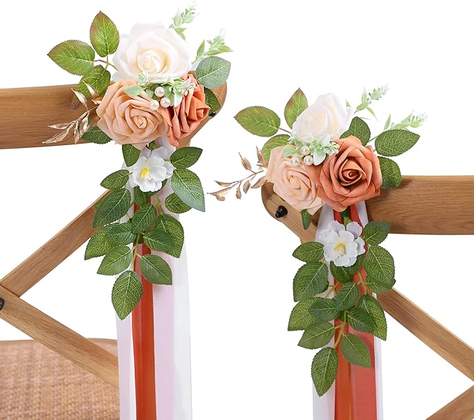 10 Wedding Aisle Decorations for Ceremony - Terracotta Chair Flowers for Church Pew Decor