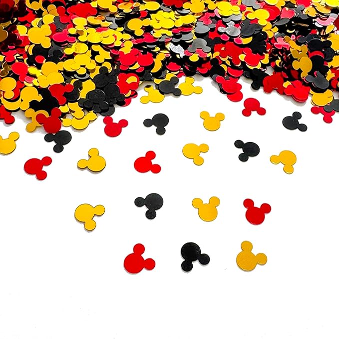 Mini Mouse Confetti Party Decorations – Red, Yellow, Black Foil Table Confetti for Kids Birthday Party Supplies, Baby Shower, Theme Events – Shiny Foil Material 2000 Pcs