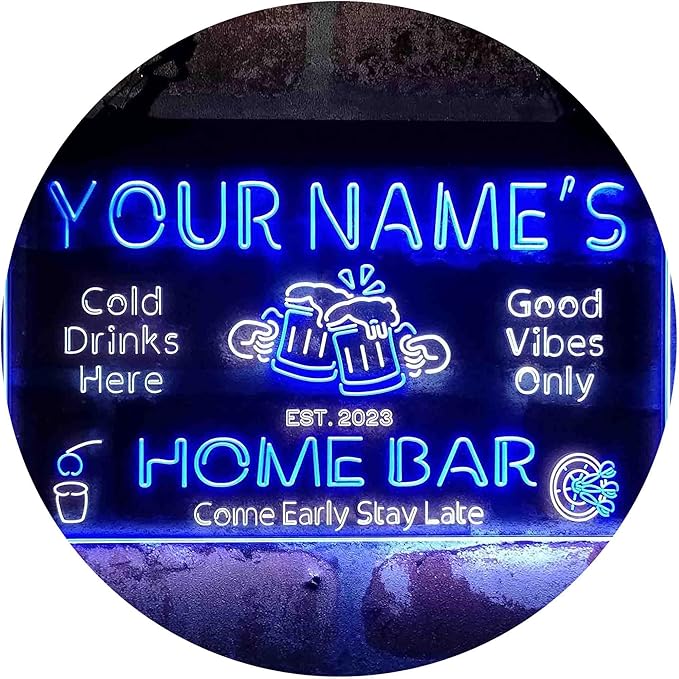 ADVPRO Personalized Your Name Custom Home Bar Beer Established Year Dual Color LED Neon Sign White & Blue 16 x 12 Inches st6s43-p1-tm-wb