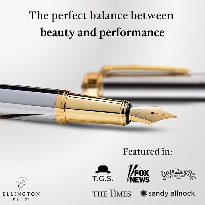 Ellington Pens Luxury Fountain Pen Set- Fountain Pens for Writing - Smooth Fine Nib - Includes Refillable Ink Converter, 3 Ink Cartridges [Black & Blue], Gift Box - Elegant Calligraphy