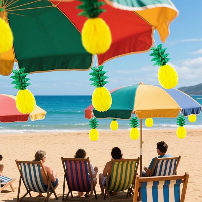 6 Pack 14 Inch Pineapple Honeycomb Decorations, Standing Tissue Paper Centerpieces, 3D Tropical Fruit Ornaments for Hawaiian Luau, Summer Pool, Beach Birthday, Jungle Theme Table Decor