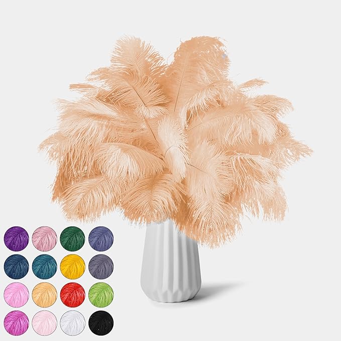 NEWONG 30pcs Champagne Ostrich Feathers Natural Bulk 9-12inch(23-30cm) Vase Craft Wedding Home Party Centerpieces Christmas Day Decoration