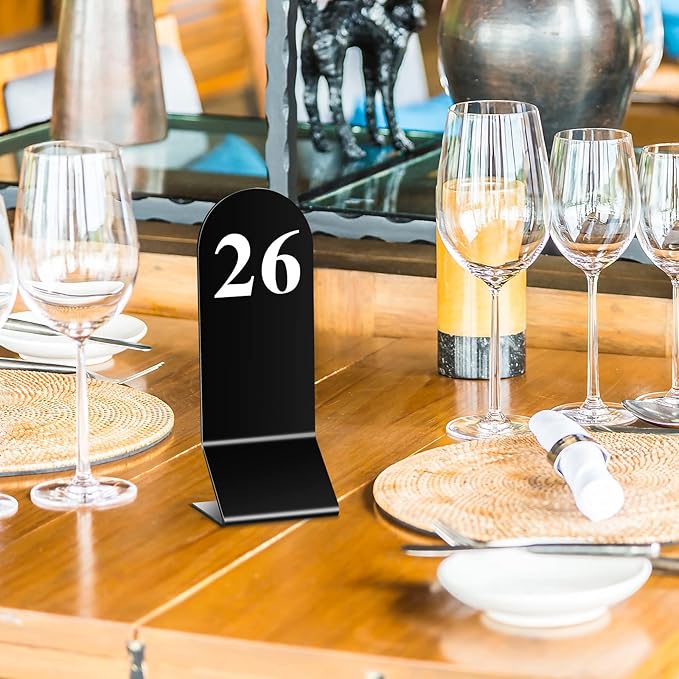 Remerry 50 Pcs Table Numbers 1-50 Acrylic Double Sided Number Cards Acrylic Tent Table Holders Tent Cards Wedding for Restaurant, 2.36 x 6.3 Inch (Black)