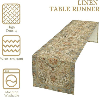 Vintage Boho Floral Table Runner, Rustic Old Farmhouse Yellow Retro Flower Pattern for Home Kitchen Table Decor Dining Coffee Room Party Decor 13x120in