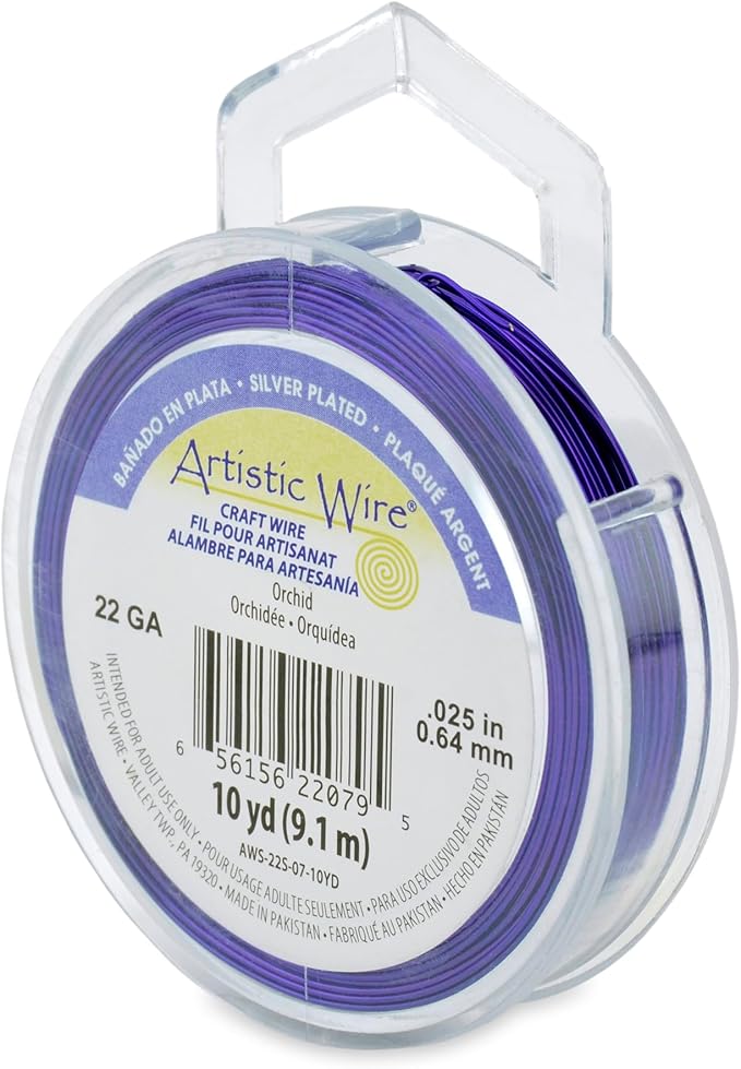 Artistic Wire, 22 Gauge Silver Plated Tarnish Resistant Colored Copper Craft Wire, Orchid, 10 yd