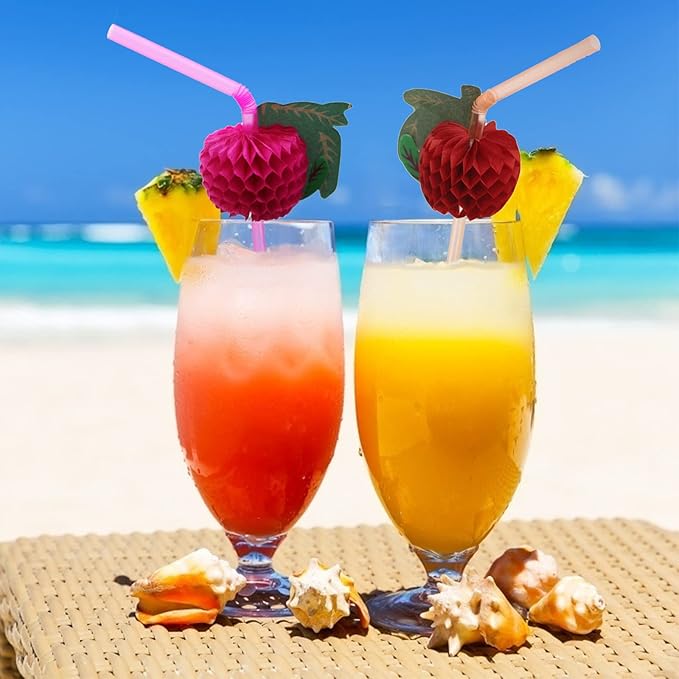 BLUE TOP Tropical Fruit Straws 9.65 Inch 100 PCS Colorful Fruit design Drinking Straws for Cocktail,Milkshake,Juice, Decoration & Add Atmosphere for Party,Bar