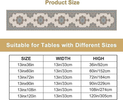 Boho Bohemia Style Table Runner, Vintage Teal Brown Retro Flower Rustic Country Style Floral Print Pattern for Home Kitchen Table Decor Dining Coffee Room Garden Party Decor 13x120in