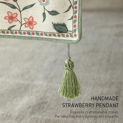ISAENNE Designer Chinoiserie Elegant Linen Floral Table Runner 87 Inches Long,White Wrinkle Resistant Table Runners for Dining Tables,Thanksgiving,Kitchen Tables,Christmas,12"*87"-Daffy A