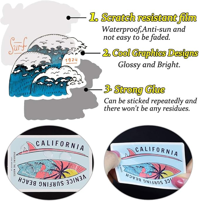 Surf Stickers for Teens Girls Boys Surfing Laptop Stickers for Water Bottles Surfboard Waterproof Vinyl Stickers Surfer Stickers Pack 50Pcs''