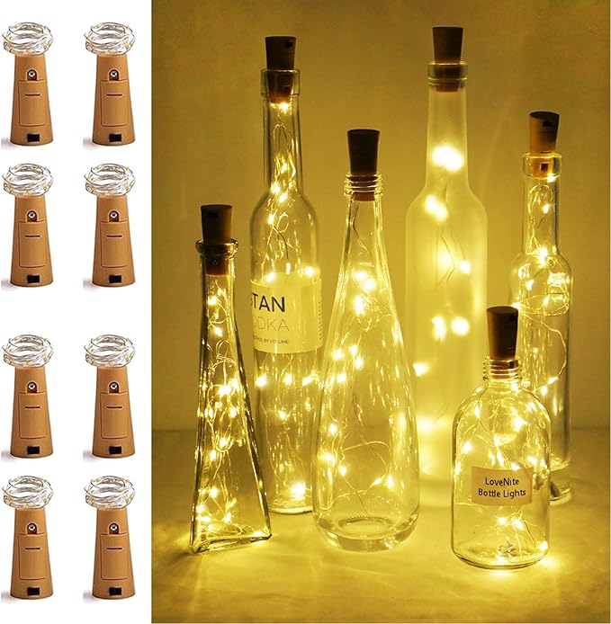 Wine Bottle Lights with Cork Switch, 15 LED 8 Pack Battery Operated Mini Fairy Copper Wire Cork String Lights for Party Wedding Christmas Festival Decoration (Warm White)