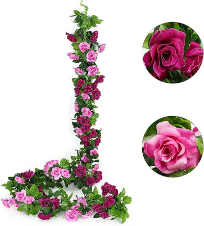 JUSTOYOU 2 Pack (15.8FT) Fake Rose Garland, Artificial Rose Vines Flowers Hanging Silk Rose Vine Wedding Home Backdrop Party Arch Arrangement Decoration