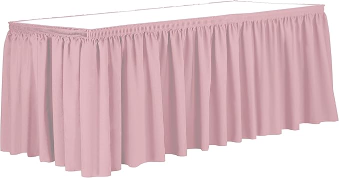 Ultimate Textile Pleat Polyester Fabric Table Skirt - Machine Washable Flame Resistant with Clips for Events, Weddings & Trade Shows, Cut & Sewn in Paterson, NJ - Light Pink, 7' Shirred Pleat