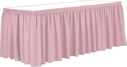 Ultimate Textile Pleat Polyester Fabric Table Skirt - Machine Washable Flame Resistant with Clips for Events, Weddings & Trade Shows, Cut & Sewn in Paterson, NJ - Light Pink, 7' Shirred Pleat