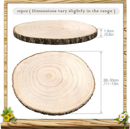 ZOCONE 10 Pcs Large Wood Slices 11-13 Inches Unfinished Rounds, Natural Paulownia Wooden Slices for Centerpieces, Round Wooden Discs Decoration for Rustic Wedding, Wood Centerpieces for Tables