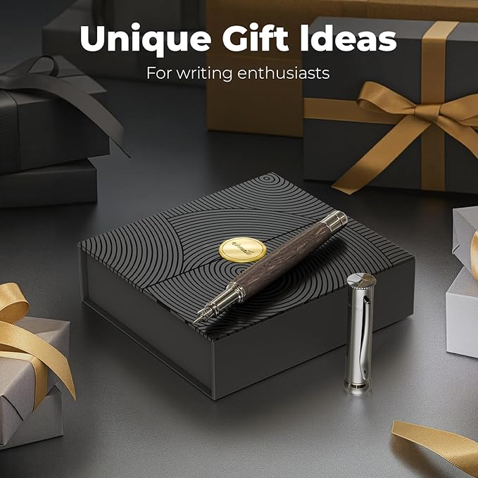 WEMATE Fountain Pen Set, Fine Nib, 20 Ink Cartridges(10 Black&10 Blue), 1 Ink Converter, Smooth Writing, No Skips, Nice Gift for Men, Women, Cool Wood Fountain Pen for Writing, Calligraphy
