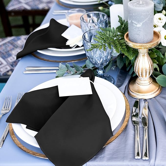 ANECO 12 Pieces Satin Napkins Soft Dinner Napkins Square Table Napkins 17 x 17 Inches for Restaurant Weddings Party Dinner Decoration (Black)