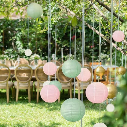 Sage Green Pink Paper Lanterns Decorative 12pcs Wedding Hanging Decorations for Bridal Shower Birthday Rustic Party Neutral Baby Shower Sage Green Home Decor