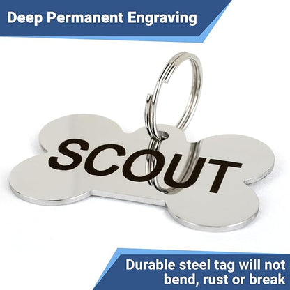GoTags Stainless Steel Pet ID Tags, Personalized Dog Tags and Cat Tags, up to 8 Lines of Custom Text, Engraved on Both Sides, in Bone, Round, Heart, Bowtie and More (Round, Regular (Pack of 1))