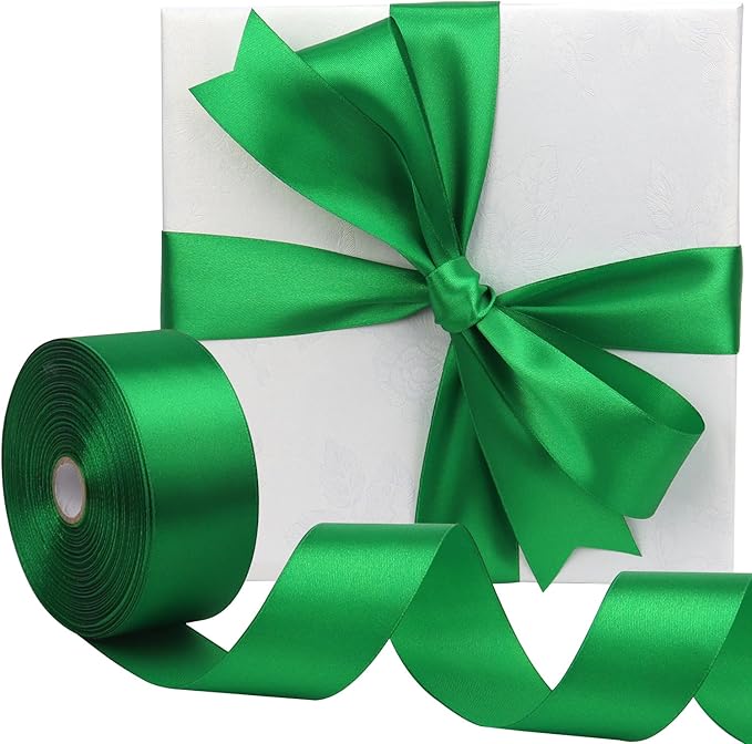 Green Solid Satin Ribbon 1-1/2 Inch 50 Yards Solid Polyester Fabric Ribbon for Gift Wrapping Wedding Christmas Baby Shower Birthday Party Decoration Handmade Immortal Flower Craft
