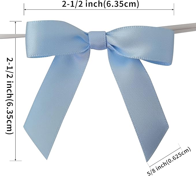 50pcs 2-1/2" Light Blue Satin Ribbon Bows with Twist Ties for Gift Wrapping Packing Christmas Decoration(Lt.Blue)