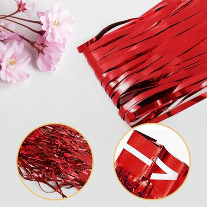 5 Pack Red Fringe Backdrop Curtains 3.2ft x 8.2ft Tinsel Foil Fringe Curtains Tinsel Backdrop Streamers for Birthday Party Decoration Christmas New Year Party Decorations (Red)