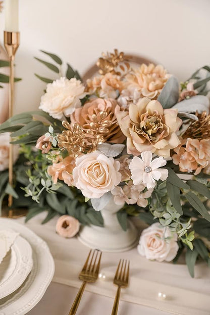 Serra Flora Artificial Flowers Combo Box Set Faux Flowers Bulk Flower Leaf with Stems for DIY Wedding Bouquets Centerpieces Baby Shower Party Home Decorations