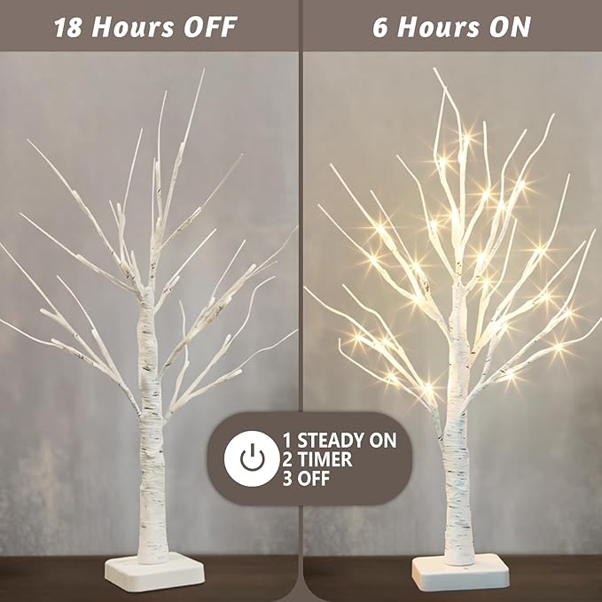 Vanthylit Lighted Birch Tree Battery Powered Tabletop Tree Decorations for Home Mantle Party Christmas Decorations (22 Inch)