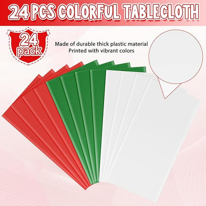 MASHAN 24 Pack Christmas Tablecloth Bulk, Red White Green Disposable Tablecloths, Rectangle Italy Theme Table Covers for Christmas Family Gathering Dining and Italian Party Decoration,54 x 108 Inch
