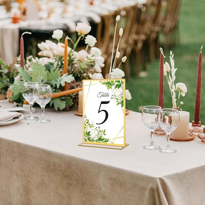 12 Pack Gold Acrylic Sign Holders 8.5x11 Inch, Double Sided Clear Acrylic Frames for Menu Displays, Wedding Table Numbers, Event Signage, Restaurant Posters and Office Document Holders