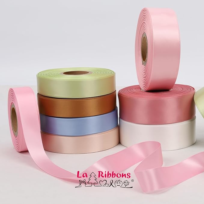 LaRibbons 1 Inch 25 Yard Double Faced Satin Ribbon,Rose Pink Satin Craft Fabric Ribbon for Gift Wrapping Floral Bouquets Wedding Party Decoration