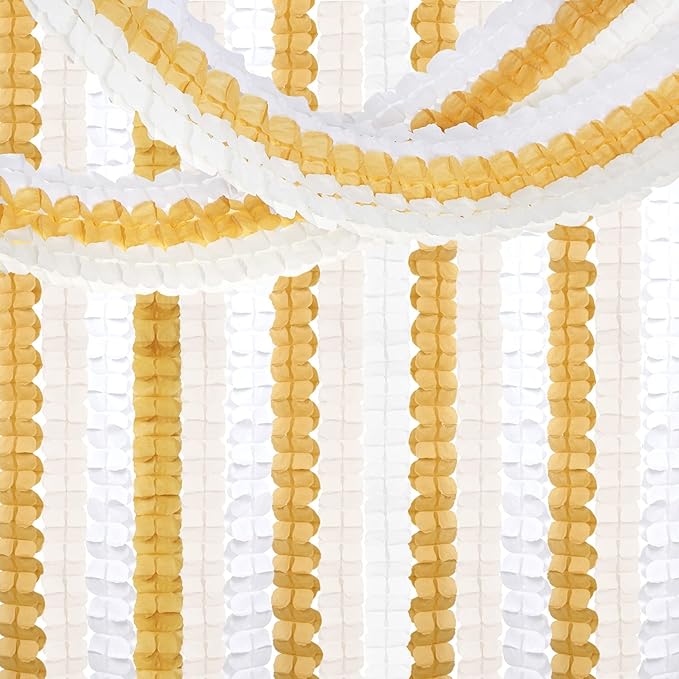 White Ivory-Gold Party-Decorations Streamers Garland - 12pcs 4-Leaf Clover Paper Streamer Wedding Bridal Baby Shower Bachelorette Engagement Banners Neutral Champagne Birthday Christmas Decor Ouruola
